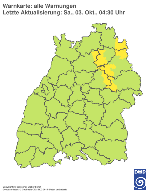 Aktuelle Warnkarte: Baden-Württemberg